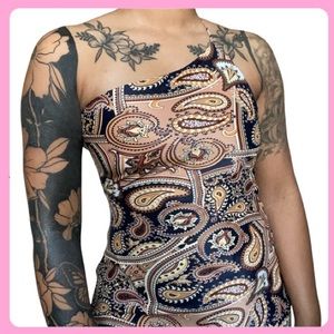 🧸Shona Joy Hendrix Paisley One-Shoulder Bias Slip Dress🧸